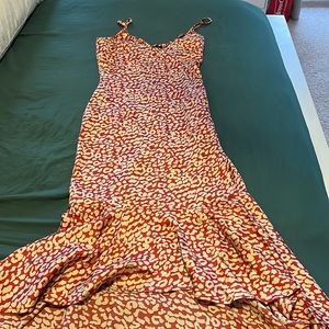 Red leopard print midi dress